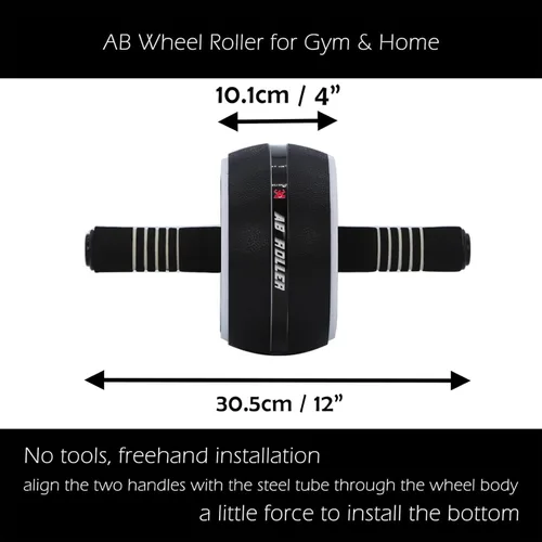 Miniatura 2 de Rodillo de rueda AB, rueda abdominal de ejercicio para gimnasio y hogar, equipo de entrenamiento de fuerza con rodillera, 12 pulgadas de ancho Negro