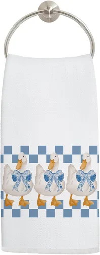 Coquette - Toallas de cocina de ganso tonto con lazo azul, a la moda, retro, a cuadros, para decoración de baño, paños de cocina para cocina, Ganso