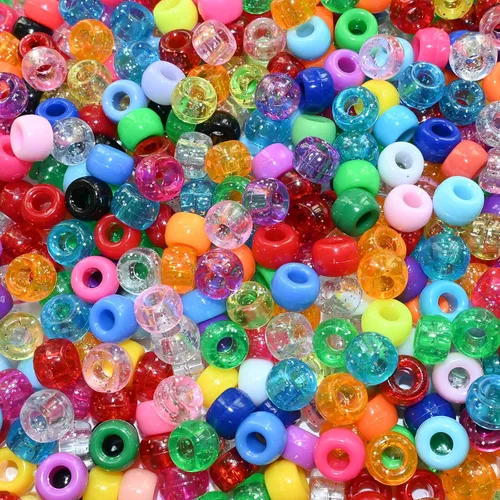 Miniatura 5 de Amaney - 500 cuentas de poni de 0.236 x 0.394 pulgadas, colores mezclados, con purpurina transparente, agujero grande, cuentas de plástico (mezcla)