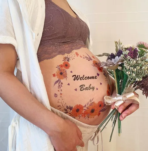 Miniatura 8 de Tuzuru Calcomanías de embarazo para el vientre, calcomanías de tatuaje para pintura corporal, lindas calcomanías para embarazo, baby shower, regalos