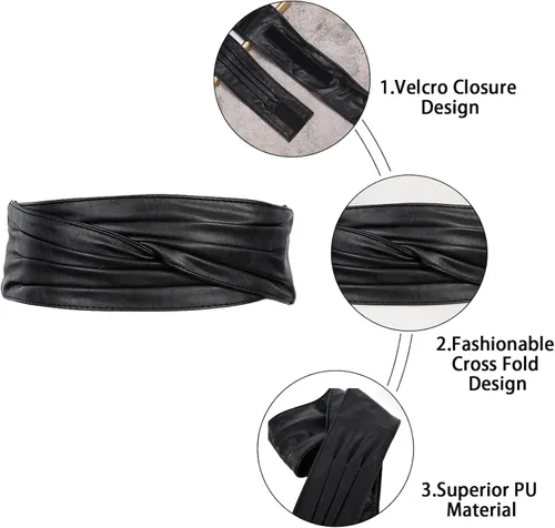 Miniatura 2 de TonJin Cinturón de cuero ancho para mujer, correa de cintura ajustable con cierre de velcro, cinturón de vestir de moda para mujer