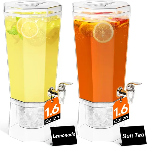 Miniatura 11 de Lifewit Dispensador de bebidas de plástico de 1 galón, recipientes de jugo con tapa para fiesta, dispensador de bebidas de hielo con soporte