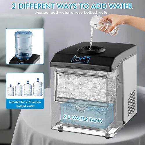 Miniatura 3 de PETSITE Dispensador de agua 2 en 1 para máquina de hielo, máquina electrónica portátil con dispensador de enfriador de agua, 48 libras/día, cubo