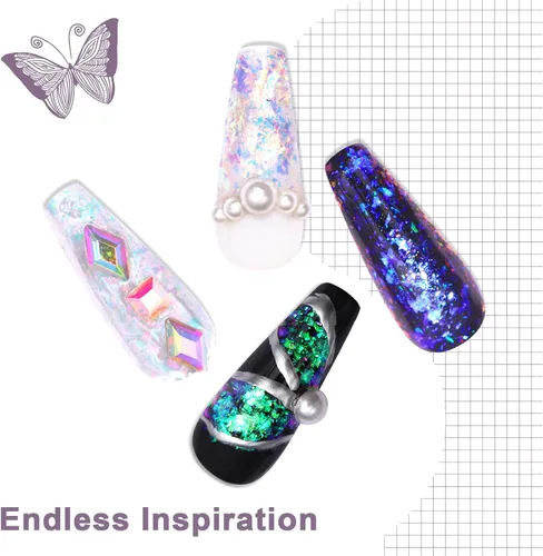 Miniatura 2 de Laza Copos de Camaleón Azul Verde para Uñas, Láminas de Uñas de Ópalo Irregulares, Láminas de Uñas de Confeti Gruesas, Lentejuelas de Cambio
