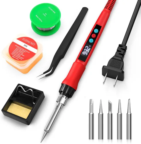 Miniatura 8 de Kit de soldador, pistola de soldadura de 100 W con pantalla digital LED, temperatura ajustable 356-932℉ Kit de soldadura para electrónica, incluye