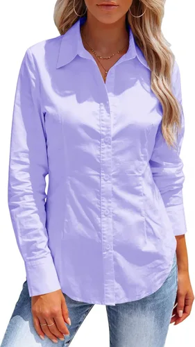 Miniatura 15 de Button Down Shirts for Women Long Sleeve Dress Shirts Collared Work Wrinkle Free Office Solid Blouses Fitted Tops