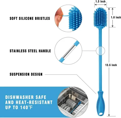 Miniatura 4 de Cepillo de silicona para botellas con mango largo, limpiador de botellas de agua para biberones, Hydro Flask, botellas deportivas, jarrones