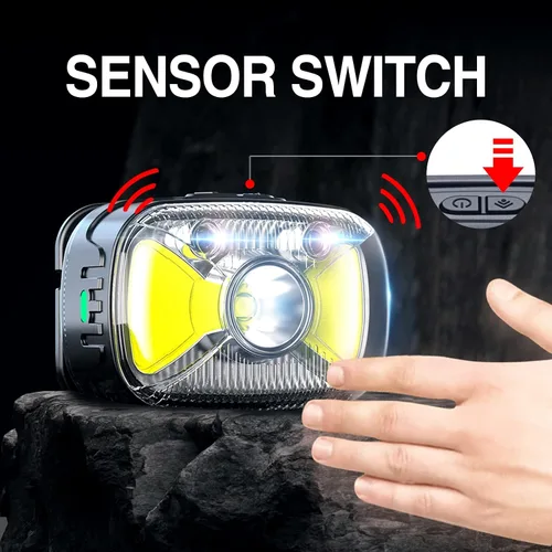 Miniatura 3 de Linterna frontal roja recargable tipo C, 1200 lúmenes, 14 modos, lámpara de cabeza de luz blanca ultra brillante con sensor de movimiento, IPX4