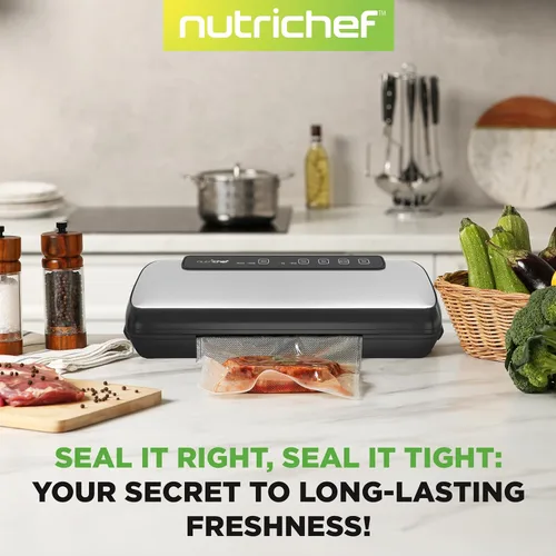 Miniatura 6 de Máquina selladora al vacío de alimentos NutriChef, sistema de sellado de aire automático de acero inoxidable para alimentos secos/húmedos, controles
