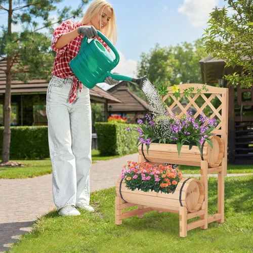 Miniatura 3 de kinbor Cama de jardín elevada de madera para exteriores, jardinera elevada, maceta con enrejado, cama de jardín elevada para jardinería, verduras