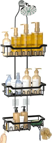 Miniatura 11 de Organizador de ducha mejorado de longitud extendida con ganchos, soporte para champú y jabón resistente a la oxidación, organizador de baño grande