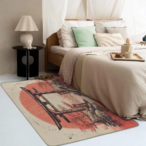 Miniatura 3 de Alfombra japonesa y decoración del hogar, alfombra de 4 x 6, alfombras japonesas Torii para sala de estar, dormitorio, alfombra de estilo asiático