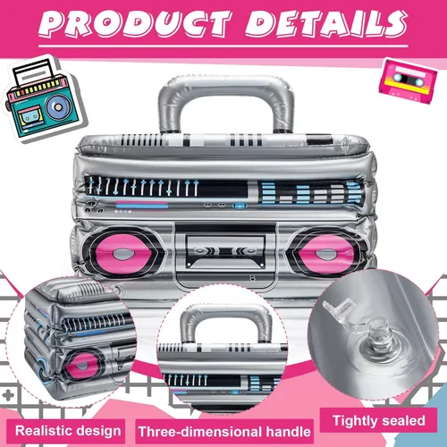 Miniatura 3 de Cunhill 1 Pieza Enfriador de Bebidas Inflable Boom Box Decoraciones de Fiesta Temática de Verano de los 80s 90s Enfriador Inflable Radio Boom Box