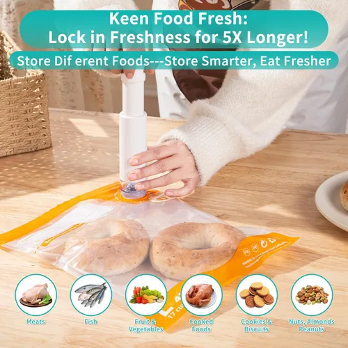 Miniatura 5 de Kit de sellado al vacío de 26 piezas, bolsas reutilizables para Sous Vide (20 bolsas + 6 clips), almacenamiento hermético de alimentos