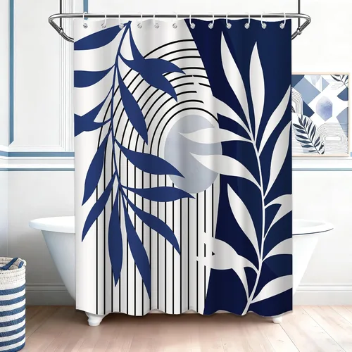 Miniatura 13 de Cortina de ducha bohemia en negro y gris, cortinas de ducha modernas de mediados de siglo negro y gris para baño, juego de tela impermeable