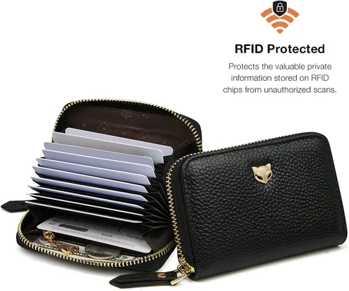 Miniatura 5 de FOXLOVER Mini tarjetero de crédito RFID para mujer, cartera pequeña de cuero para tarjetas, Negro, talla única , Moda