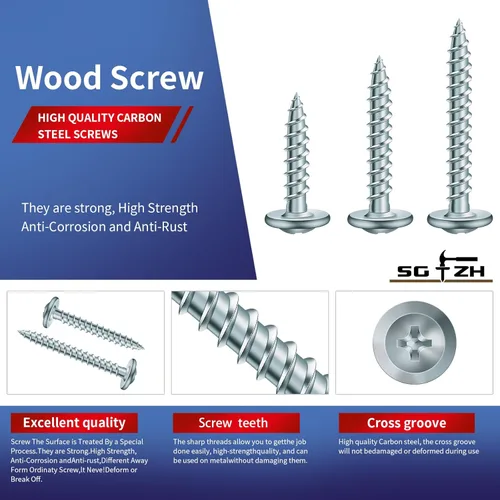 Miniatura 3 de #8 x 5/8 "Tornillo de madera 500 piezas de acero de aleación estándar hilo truss cabeza rápida autorroscante por SG TZH plata - aleación de acero