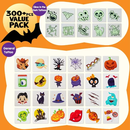Miniatura 2 de JOYIN 306 tatuajes de Halloween para niños, tatuajes temporales brillantes en varios diseños a granel para niños, regalos de dulce o truco