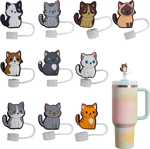 10 adornos de paja para gatos de 0.394 pulgadas, cubiertas de paja para vasos Stanley, accesorios divertidos y funcionales para los amantes de las