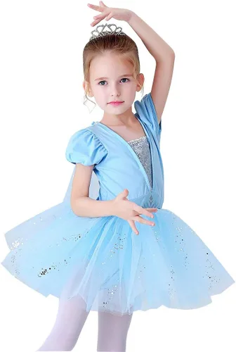 Miniatura 27 de Leotardos de ballet para niñas, con falda de tutú, manga corta, para Halloween, Navidad, fiesta, vestido elegante