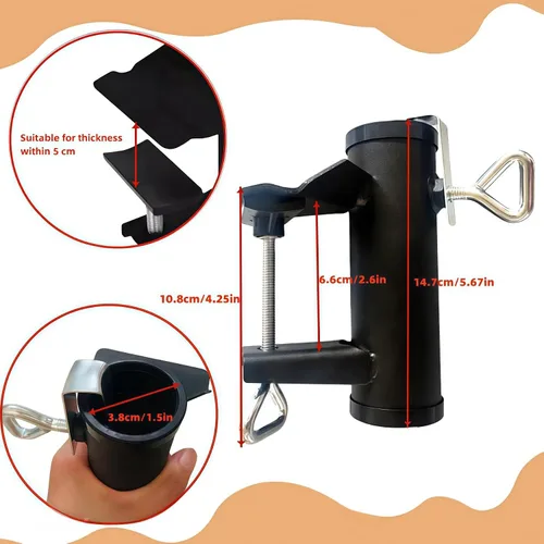 Miniatura 2 de Soporte de abrazadera para paraguas para exteriores, resistente con clip de montaje para sombrilla de patio, color negro