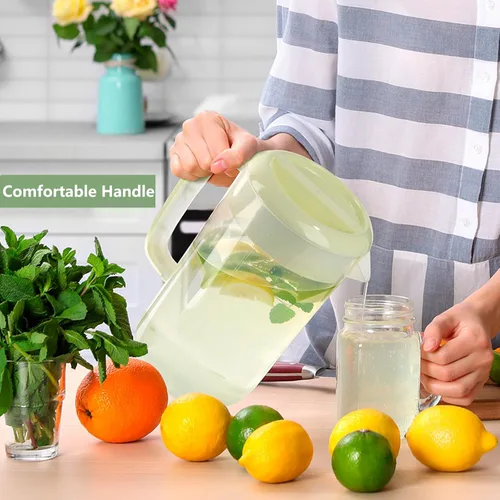 Miniatura 5 de Jarra de plástico transparente de 0.6 galones y 2.5 litros con tapa, paquete de 2 jarras de agua transparente para bebidas frías, jarra de té helado