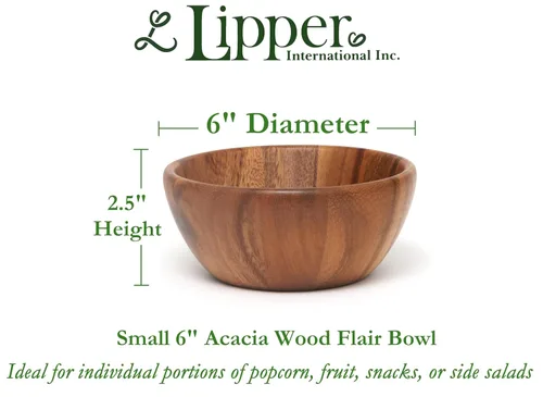 Miniatura 2 de Lipper International Tazón redondo de acacia para servir frutas o ensaladas, pequeño, 6 pulgadas de diámetro x 2.5 pulgadas de alto, cuenco