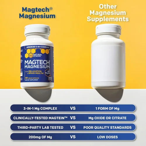 Miniatura 4 de Cápsulas de complejo de magnesio MagTech de Natural Stacks (90 Cápsulas). Mejoran la salud cerebral, detienen el envejecimiento cognitivo y ayudan a