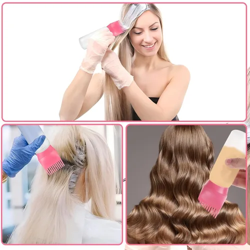 Miniatura 6 de Pimoys Paquete de 2 botellas aplicadoras de peine de raíz, aplicador de aceite de 6 onzas para tinte para el cabello Rosa
