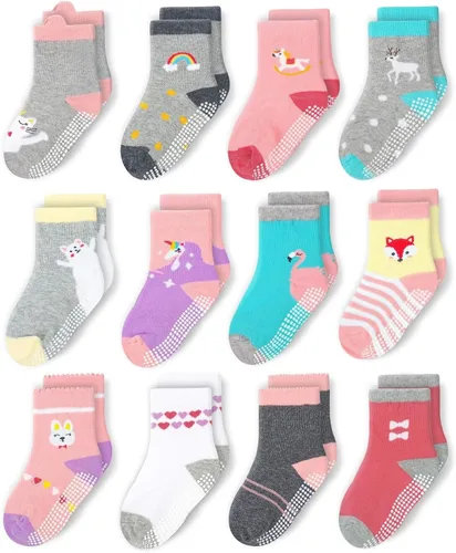 Miniatura 13 de CozyWay Kids Socks With Grippers Non Slip Crew Grip Socks for Girls and Boys Soft Comfy Cotton Unisex - 12 Pack