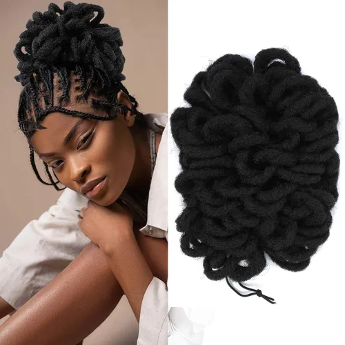 Miniatura 22 de DreadLock Moño Loc Moño de Pétalo Moño Afro High Puff Peluca de Cola de Caballo con Cordón Sintética Locs Falsos Moño de Cabello Cola de Caballo