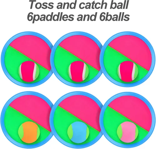 Miniatura 3 de Aneco Juego de palas de disco y pelota de lanzamiento con bolsa de almacenamiento, 6 paletas y 6 pelotas Azul claro