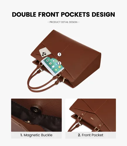 Miniatura 4 de LOVEVOOK Bolsa de mano para laptop para mujer, bolsa de trabajo de cuero para negocios, oficina, maletín para computadora con pequeño clutch, apto