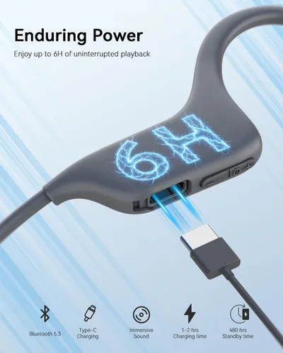 Miniatura 4 de SANOTO Auriculares de conducción ósea Bluetooth Auriculares abiertos con micrófono, auriculares ligeros de conducción ósea IPX5, impermeables, 2-Gris