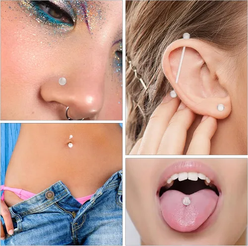 Miniatura 4 de Kit de 48 retenedores de piercing transparentes: retenedor acrílico para tabique, aretes de nariz transparentes para el trabajo, joyería de piercing
