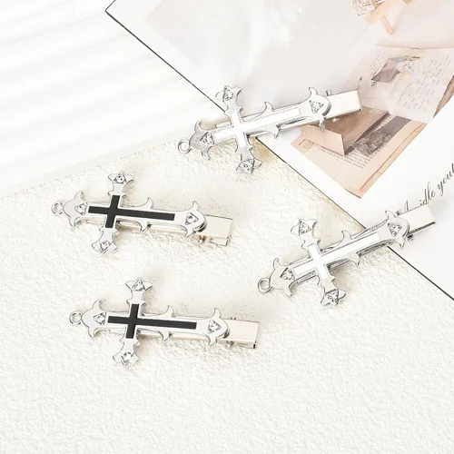 Miniatura 2 de Cross Hair Clips Punk Goth Hair Accessories for Women Girls Metal Y2K Gothic Cross Barrettes Hairclips Alligator Clips Set of 4 Cool Halloween