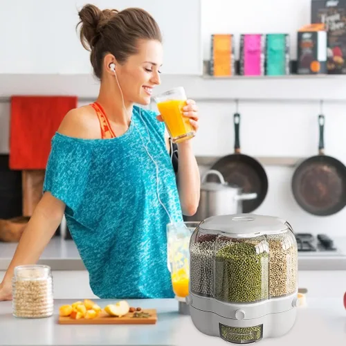 Miniatura 7 de Enfudid Contenedor de almacenamiento de granos para alimentos, dispensador de arroz de 6 rejillas de gran capacidad, caja de almacenamiento