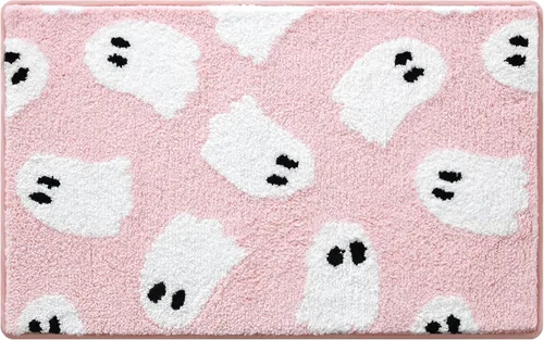 Alfombra de baño fantasma de 16 x 24 pulgadas, color rosa, suave y absorbente, alfombra de baño de Halloween, antideslizante, lavable, decoración de