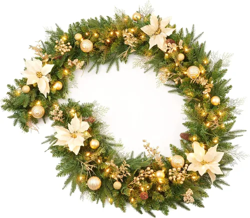 Miniatura 16 de Guirnalda de Navidad preiluminada de 9 pies con 50 luces LED, funciona con pilas, decoración de vacaciones, escaleras, pared, manto de puerta, Verde