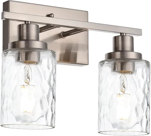 Miniatura 16 de MELUCEE Iluminación de pared interior 2 luces mate negra con vidrio martillado transparente, lámpara de pared moderna para tocador de baño