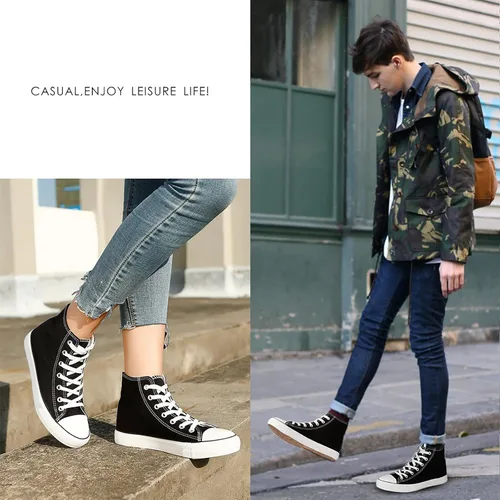 Miniatura 2 de Tenis de lona de caña alta con cordones para mujer, estilo informal, ideales para caminar