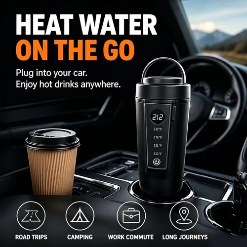 Miniatura 5 de Hervidor de automóvil de 12 V/24 V, hervidor portátil para agua caliente, forro de acero inoxidable 316 premium, control de temperatura inteligente