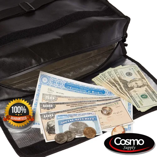 Miniatura 6 de Cosmo - Bolsas de documentos ignífugas, bolsa grande ignífuga para dinero en efectivo con correa para el hombro, bolsa de dinero impermeable e