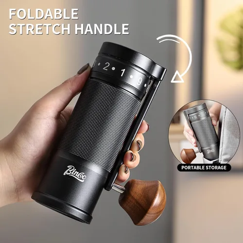 Miniatura 4 de Bincoo Molinillo de café manual con mango plegable manual – Molinillo de café expreso, compacto y portátil para el hogar, viajes, camping (negro)