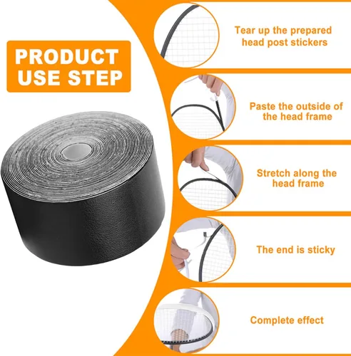 Miniatura 5 de OUKENS Premium Tennis Racket Tape 5m Racquet Head Protection Guard Anti-Scratch Frame Tape for Tennis, Padel, Squash Rackets Durable Head Tape