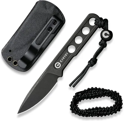 CIVIVI Circulus Cuchillo de hoja fija, filo de corte de 1.96 pulgadas, acero 10Cr15CoMoV lavado a la piedra negro con una funda Kydex negra, cordón