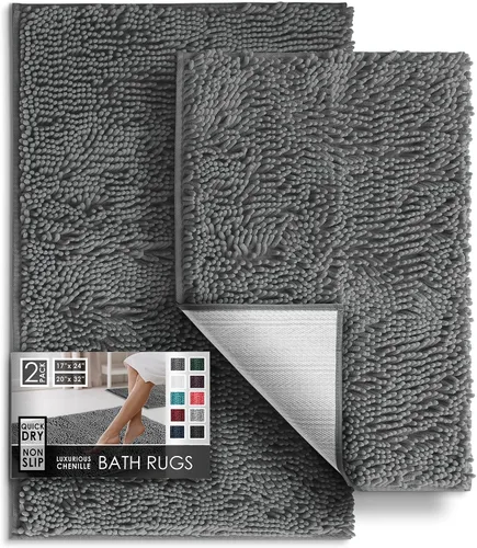 Miniatura 67 de Hearth & Harbor Alfombras de baño, tapete de baño de chenilla - Alfombras de baño lavables a máquina para baño con respaldo antideslizante de goma