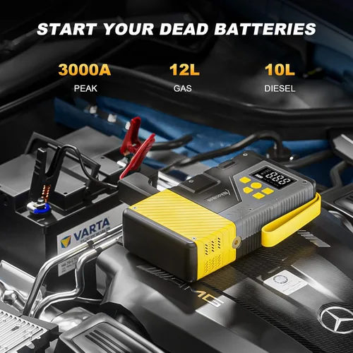 Miniatura 3 de Arrancador portátil para auto con compresor de aire para emergencias, pico de 3000 A y 150 PSI máx., para motores de 12 L de gasolina y 10 L