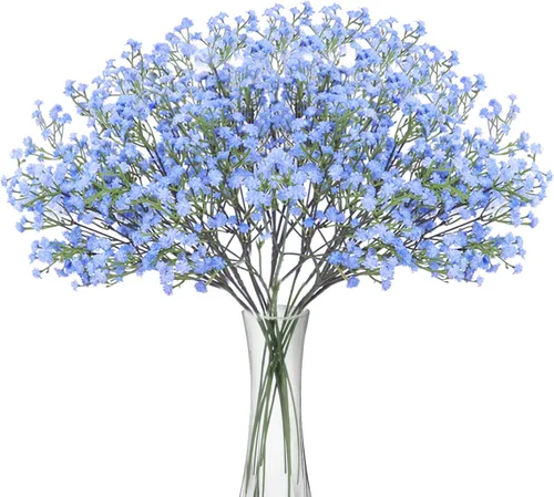BOMAROLAN Flores artificiales de aliento de bebé, ramos de gypsophila falsas, 12 piezas de flores falsas de plástico al tacto para decoración de Azul