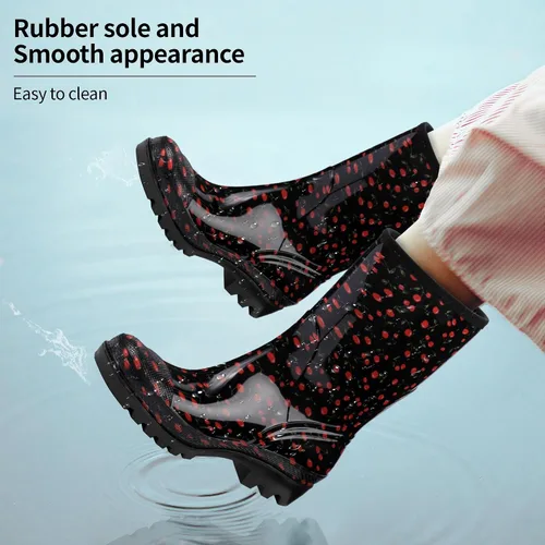 Miniatura 38 de DKSUKO Waterproof Womens Rain Boots insulated,Lightweight Rubber fashion Boots in Gardening,Warm and Comfortable Wide Calf Rain Boots with Glossy in